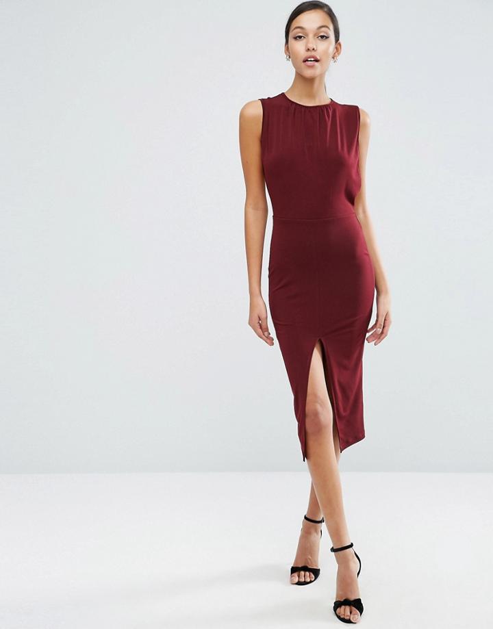 Asos Blouson Crepe Midi Dress - Pink