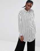 Monki Mono Stripe Shirt - White