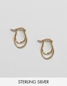 Asos Gold Plated Sterling Silver Double Hoop Loop Earrings - Gold