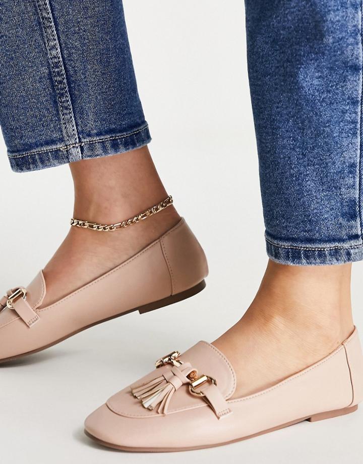 London Rebel Metal Trim Loafers With Tassel In Beige-neutral