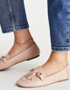 London Rebel Metal Trim Loafers With Tassel In Beige-neutral