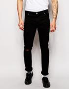 Asos Skinny Jeans With Knee Rips - Black