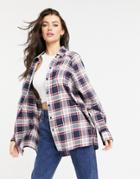 Asos Design Boyfriend Shirt In Navy And Red Check-multi