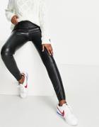 River Island Faux Leather Skinny Trousers In Black