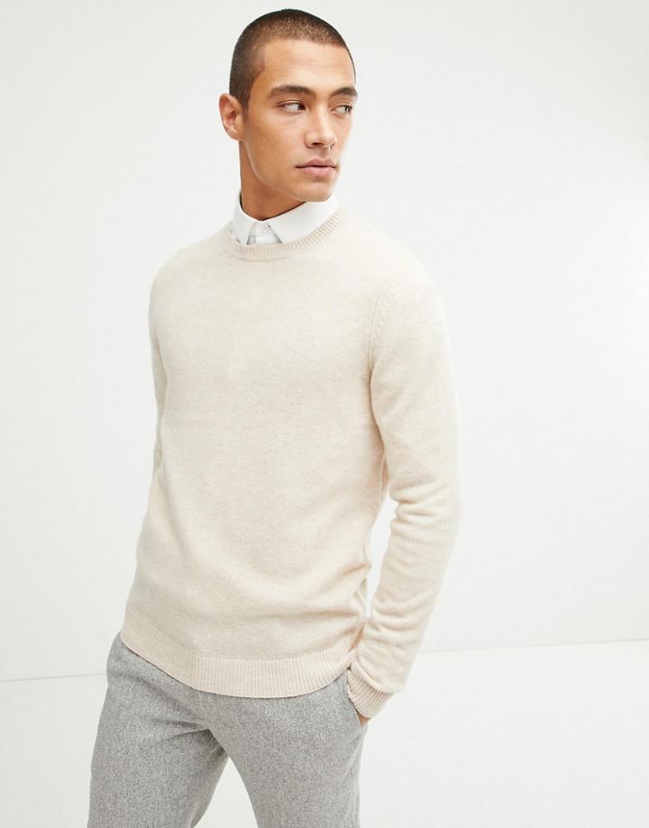 Asos Design Lambswool Sweater In Oatmeal-beige