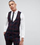 Twisted Tailor Tall Super Skinny Vest In Burgundy Check - Red