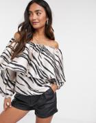 River Island Frill Layered Off-the-shoulder Top In Cream-white