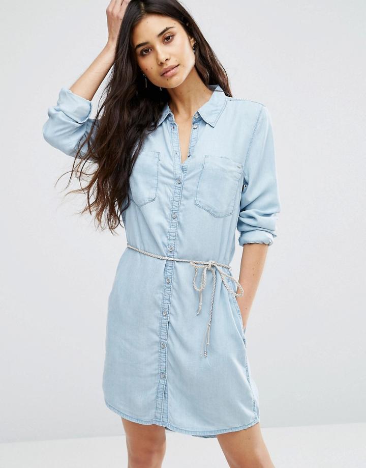 Only Henne Rope Tie Denim Dress - Blue