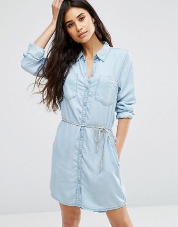 Only Henne Rope Tie Denim Dress - Blue