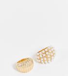 Reclaimed Vintage Inspired Textured Dome Rings With Faux Pearl In Gold 2 Pack