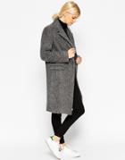 Asos Coat With Seam Detail In Hairy Wool - Mid Gray