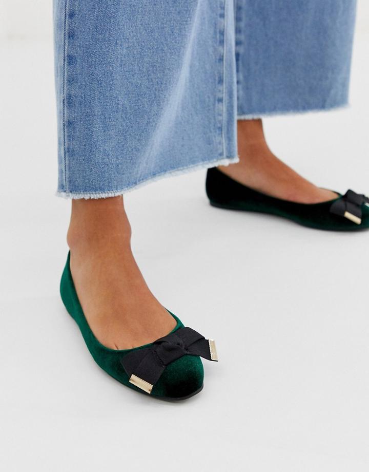 Asos Design Logical Bow Ballet Flats In Green - Green