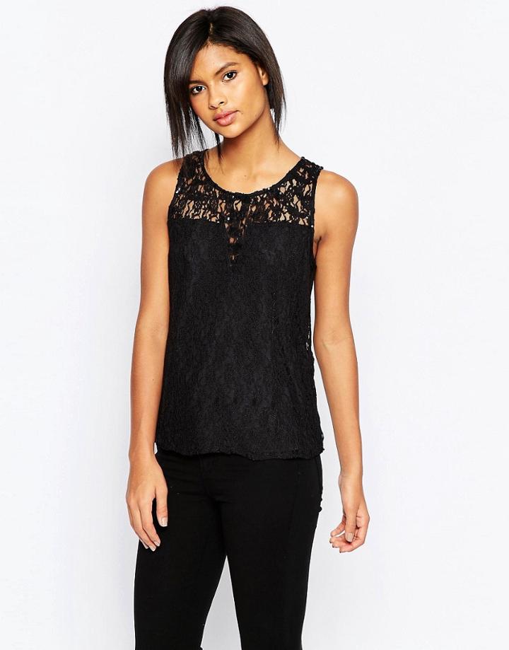 Vila Lace Sleeveless Top - Black