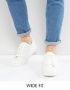 Asos Wide Fit Lace Up Sneakers In White - White