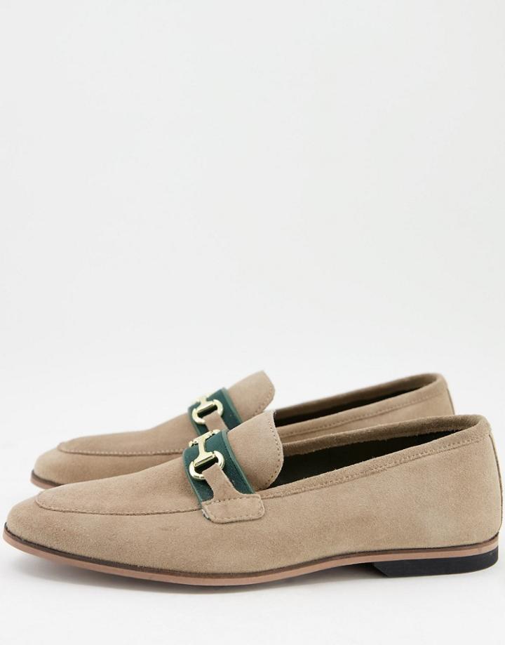 Walk London Raphael Bar Loafers In Beige Suede-neutral