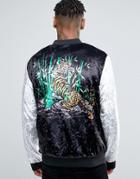 Liquor & Poker Crushed Velvet Bomber With Snake Eagle Print - Green