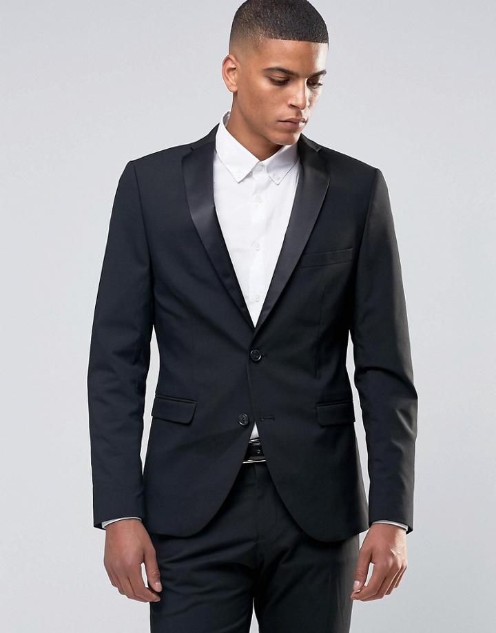 Selected Homme Tuxedo Suit Jacket With Stretch In Slim Fit - Black