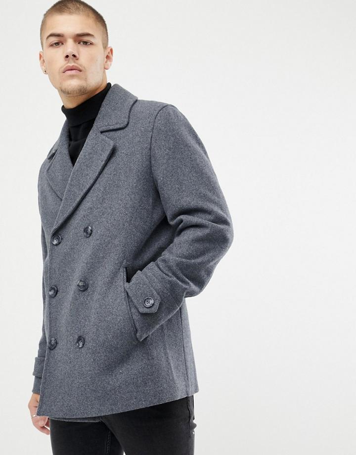 Asos Design Wool Mix Peacoat In Light Gray - Gray