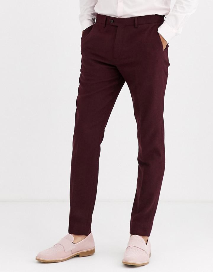 Gianni Feraud Winter Wedding Slim Fit Tweed Wool Blend Suit Pants-red