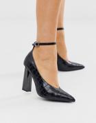 Asos Design Plush Pointed High Heels In Black Croc