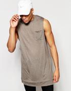 Asos Super Longline Sleeveless T-shirt In Neppy Fabric With Hem Extender - Green