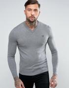 Fred Perry V-neck Cotton Sweater In Gray - Gray