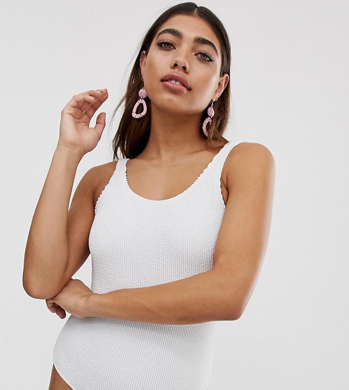 Monki Bubble Rib Scoop Neck Swimsuit In White