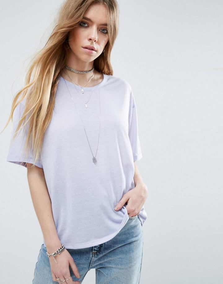 Asos T-shirt In Linen Mix Fabric - Blue