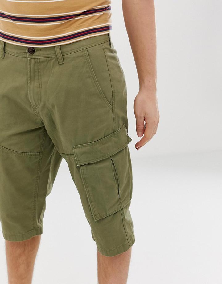 Esprit Organic Cotton Long Cargo Shorts In Khaki - Green