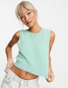 Weekday Fuzz Knitted Tank Top In Green