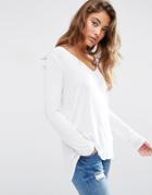 Asos The New Forever T-shirt With Long Sleeves And Dip Back - White