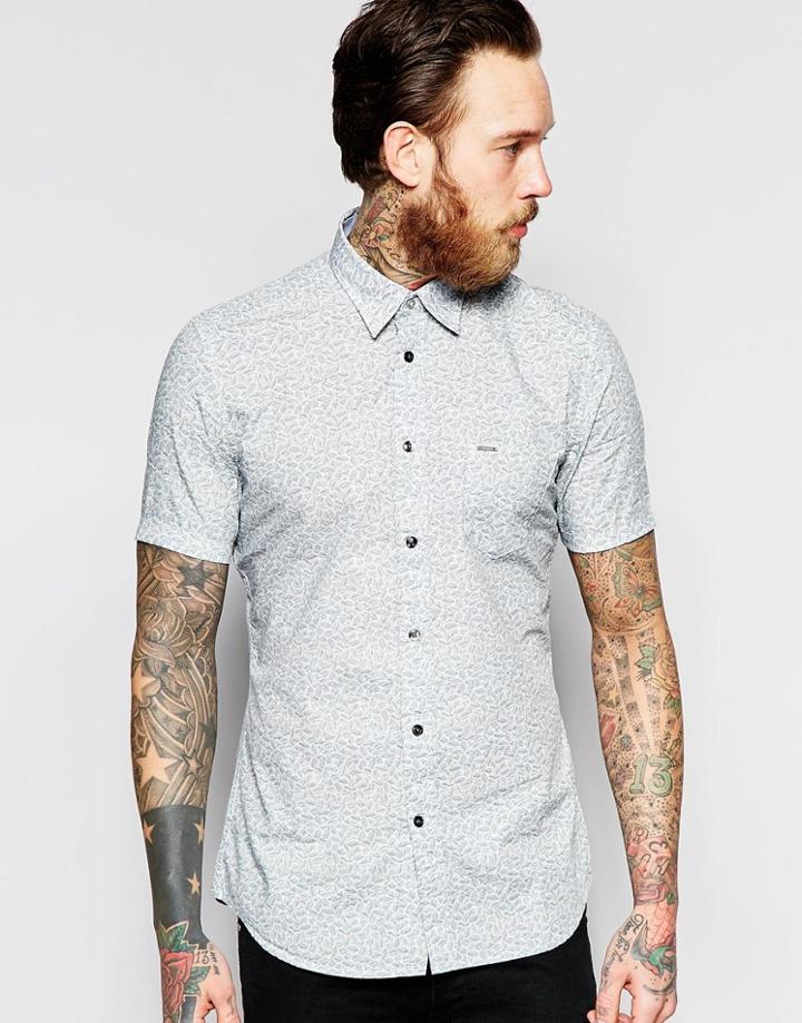 Diesel Shirt S-palms Short Sleeve All Over Palm Print In White - White