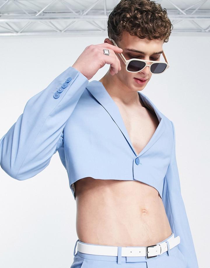 Asos Design Slim Extreme Cropped Suit Jacket In Pale Blue