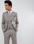 Gianni Feraud Slim Fit Heritage Check Wool Blend Suit Jacket - Brown