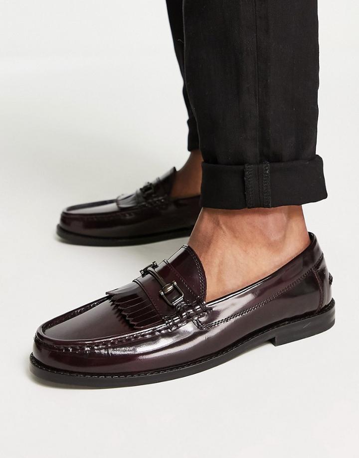 Asos Design Loafers In Polished Burgundy Leather-red