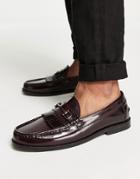 Asos Design Loafers In Polished Burgundy Leather-red