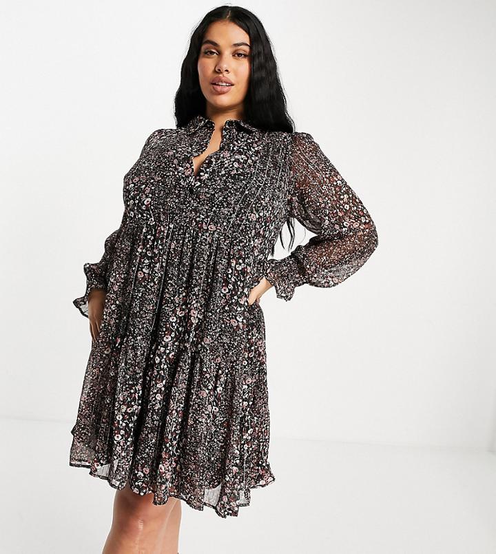 Yours Mini Dress In Rust Floral Print-brown