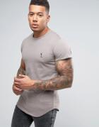 Religion T-shirt With Curved Hem And Blanket Stitch Detail - Gray