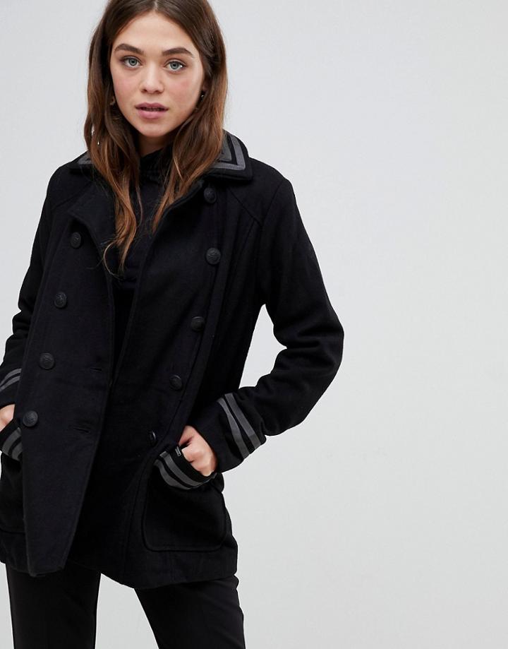 Brave Soul Double Breasted Coat With Collar - Gray