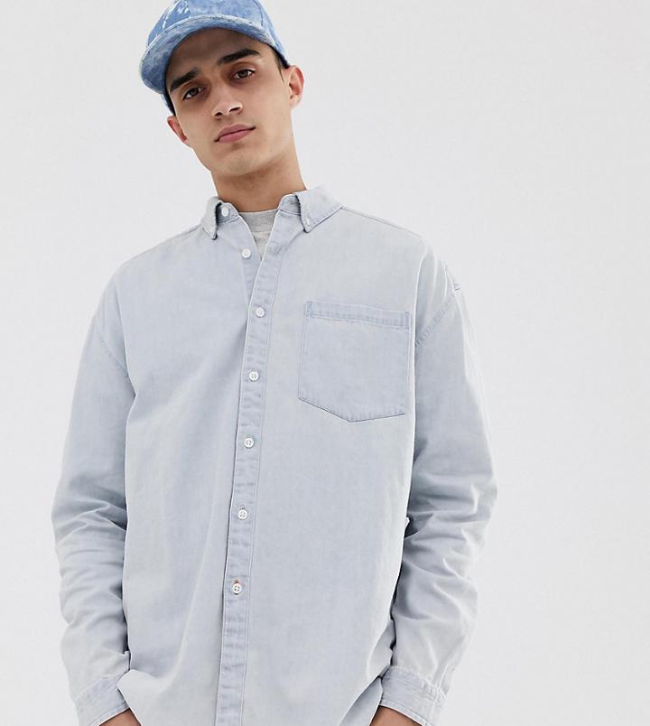 Collusion Oversized Denim Shirt In Light Wash - Blue