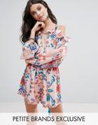 White Cove Petite All Over Printed Cold Shoulder Romper - Multi