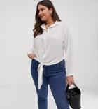 Brave Soul Plus Nili Tie Front Shirt-cream