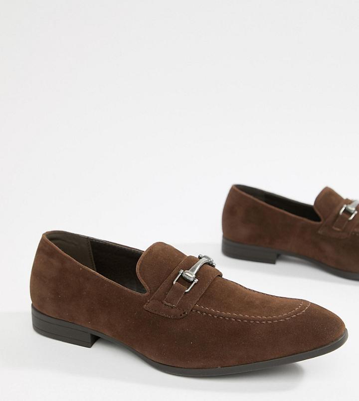 Asos Design Wide Fit Vegan Friendly Loafers In Brown Faux Suede With Snaffle - Brown