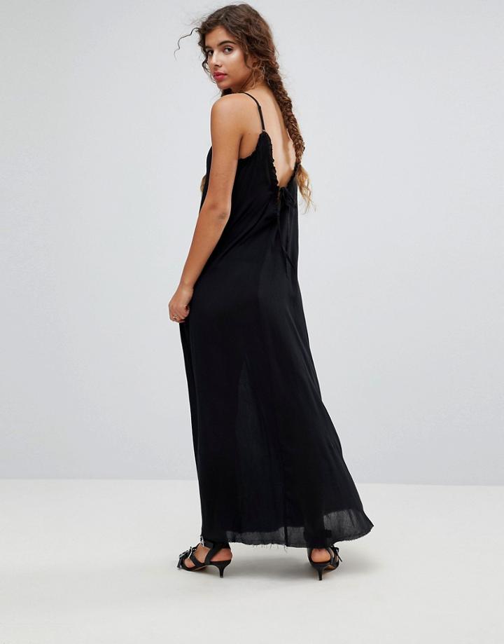Asos Scoop Back Maxi Dress In Crinkle - Black