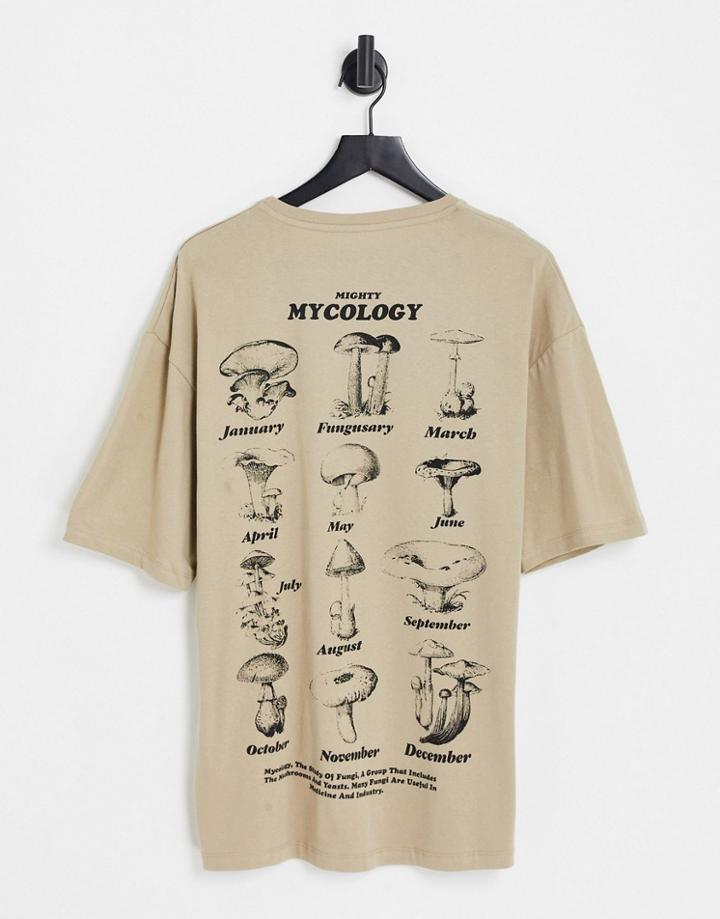 Jack & Jones Originals Oversized T-shirt With Mushroom Back Print In Beige-neutral