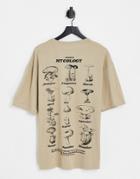 Jack & Jones Originals Oversized T-shirt With Mushroom Back Print In Beige-neutral