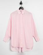 Stradivarius Oversized Poplin Shirt In Pink Stripe