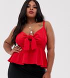 Koco & K Plus Knot Front Cami Swing Top In Red - Red
