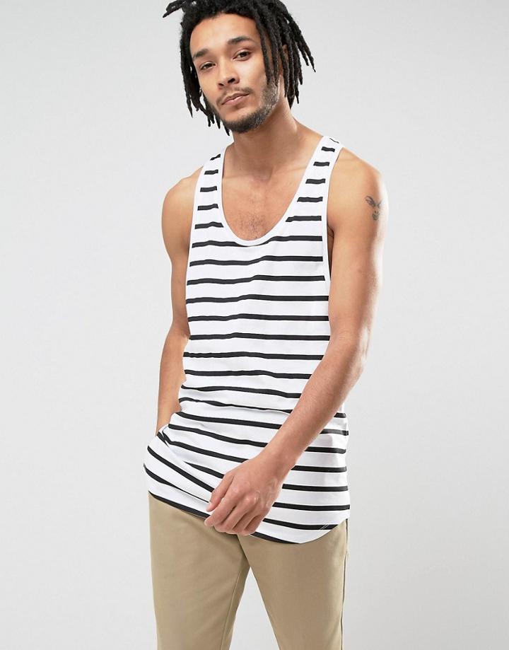 Asos Super Longline Stripe Tank With Extreme Racer Back - White