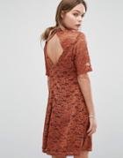 New Look Lace High Neck Shift Dress - Red